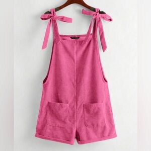 Pink Corduroy Overalls with Bow Straps